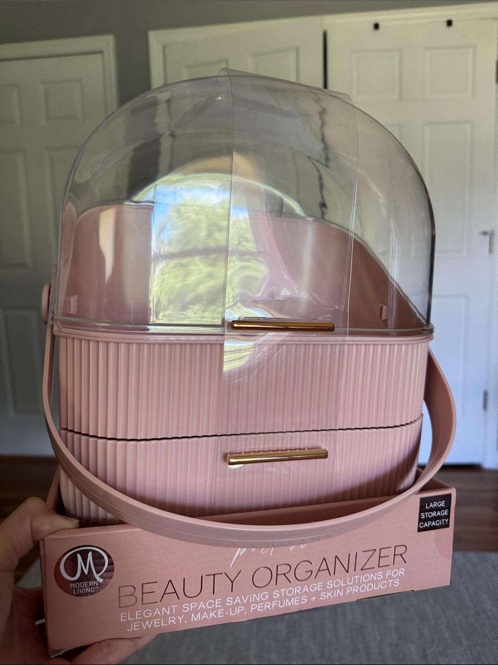 New LARGE Pink Beauty Cosmetic Organizer with Clear Dome 2 Drawer